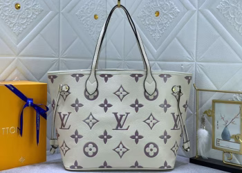 Louis Vuitton Full-Grain Leather Embossed Neverfull MM Tote Bag